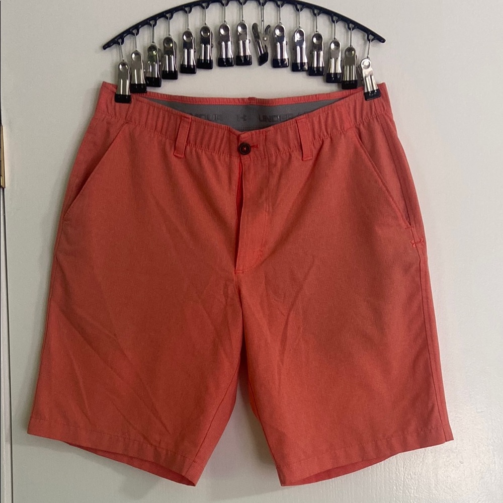 Under Armour Orange Flat Front Shorts Lightweight Casual Wear